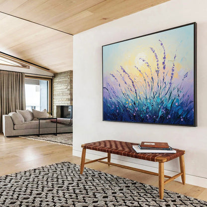 “Lavender at Dusk” - Purples, Blues, Yellows, Lavender Field - Textured Oil Painting HB1568