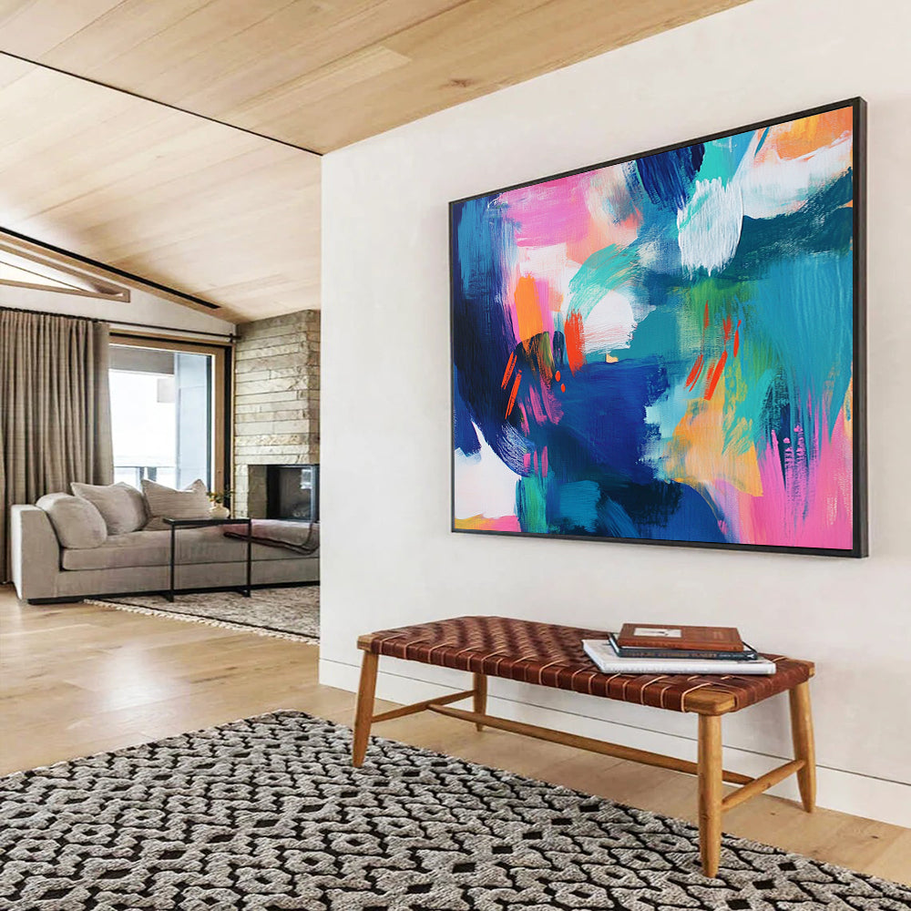 “Color Burst Chaos” - Blue, Pink, Orange, Abstract Brushstrokes Painting On Canvas HB0736