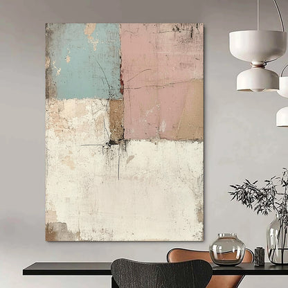 Contemporary hand-painted abstract art featuring a vintage wall effect with distressed pastel tones creating a unique textured visual experience. DLZ1501