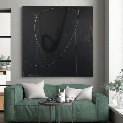 Black, Gold, Minimalist Curves "Midnight Gold Swirl" Abstract Minimalist Painting On Canvas HB112
