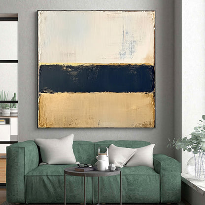 Beige, Gold, Navy, Horizontal Layers "Gilded Nautical Bands" Abstract Coastal - Inspired Painting On Canvas HB166