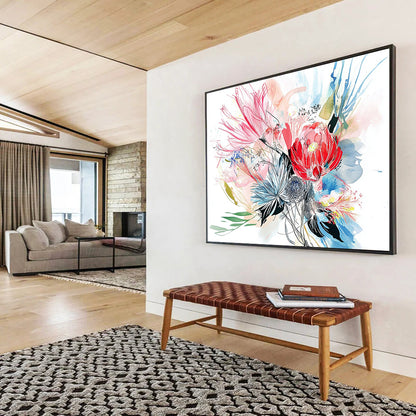 Watercolor Floral Burst - Delicate Mixed - Media Painting On Canvas HB0474