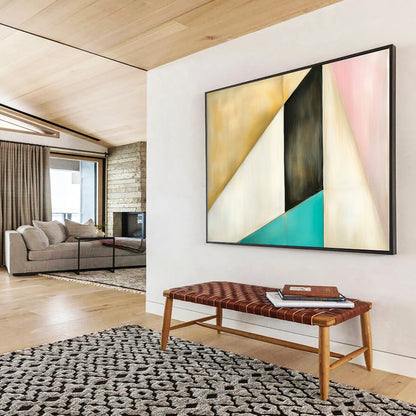 “Geometric Color Block” - Gold, Black, White, Pink, Teal, Geometric Shapes - Painting On Canvas HB1436