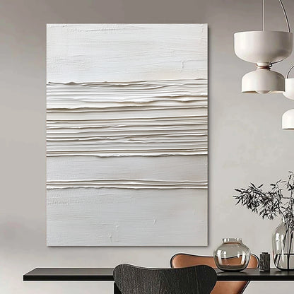 Contemporary abstract artwork featuring a white background with textured cream lines, celebrating minimalist style and dynamic brushstrokes in thick impasto. DLZ1738