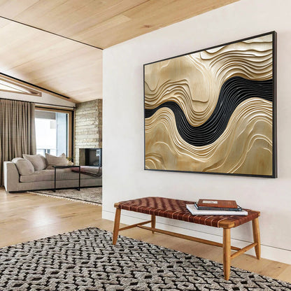 “Wooden Wave Carvings” - Light Wood, Black, 3D Abstract Wave Forms - Wood Art HB1634