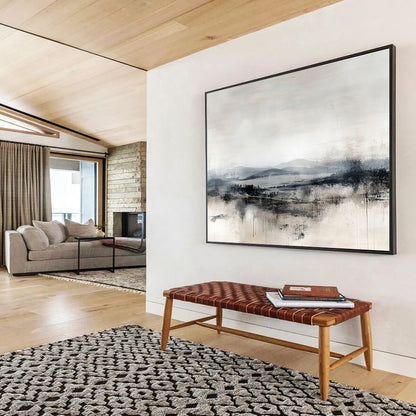 “Monochrome Misty Landscape” - Gray, Black, White, Abstract Landscape Painting On Canvas HB1109