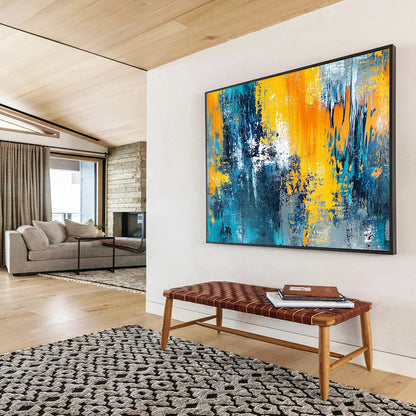 “Blue and Yellow Abstract Layers” - Blue, Yellow, Layered Textures Painting On Canvas HB0870
