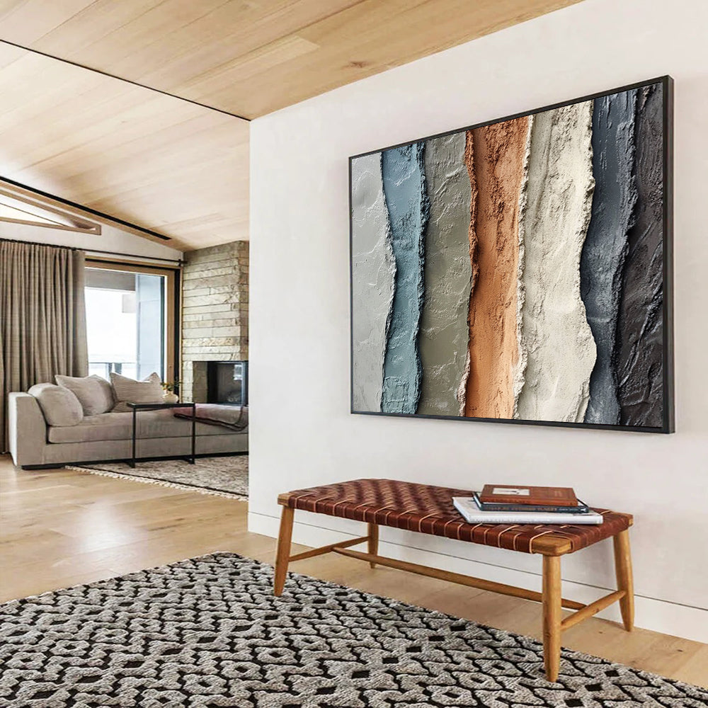 “Multi - colored Textured Vertical Strips” - Abstract Textural Painting On Canvas HB0507