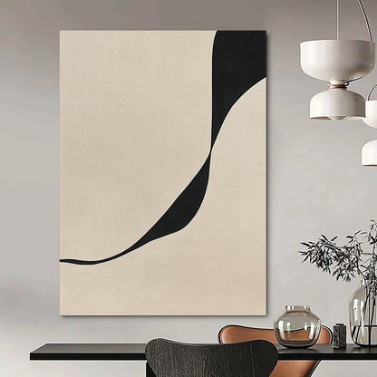 Contemporary abstract art featuring a minimalist design with a curved line on a textured beige and black canvas for a refined aesthetic. DLZ1131