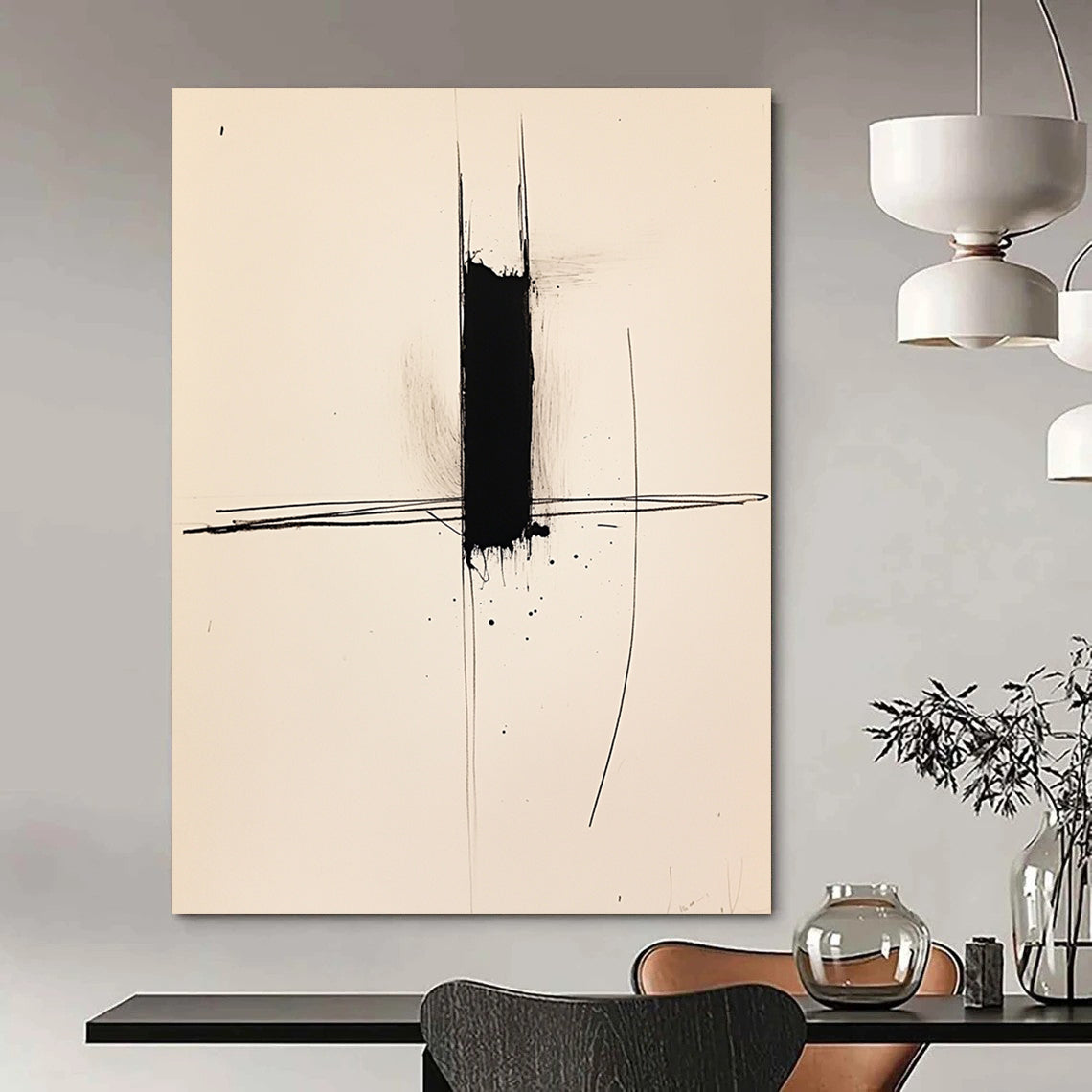 Contemporary abstract art featuring a single black line on white paper captures minimalist elegance and expressive simplicity. Perfect for modern decor. DLZ1585