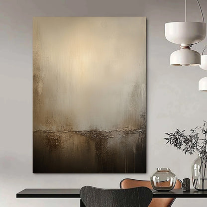Large contemporary hand-painted abstract artwork in warm neutral tones featuring textured beige walls that evoke tranquility and depth without clear outlines. DLZ0988