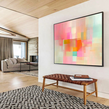“Pastel Color Blocks” - Pink, peach, orange, teal; Soft abstract color blocks; Acrylic Painting On Canvas HB1210