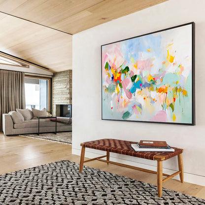 “Soft Colorful Abstract Blooms” - Pink, Blue, Yellow, Abstract Flowers - Impressionist Acrylic Painting HB1494
