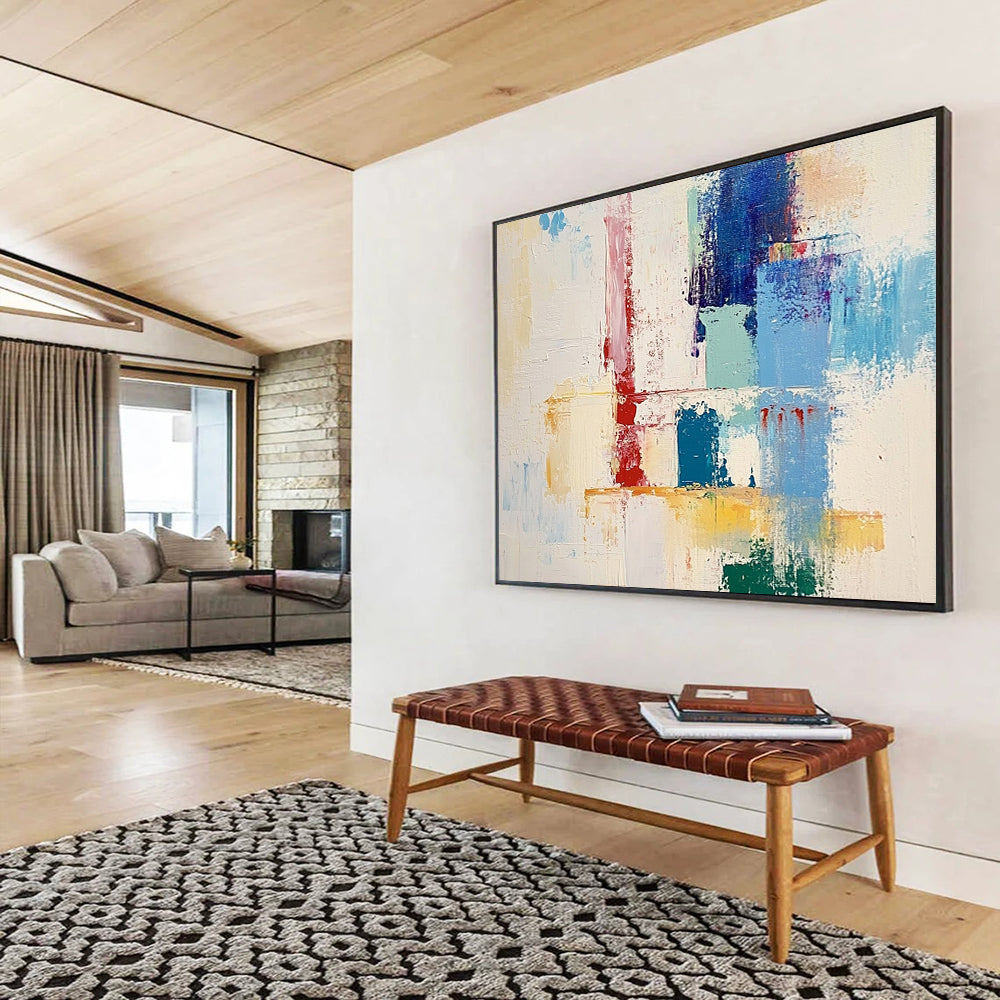 “Colorful Geometric Abstract” - Colorful Palette, Geometric Abstraction Painting On Canvas HB0874