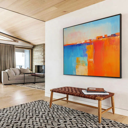 “Vibrant Abstract Blocks” - Blue, Orange, Pink, Bold Geometric Shapes Painting On Canvas HB0938