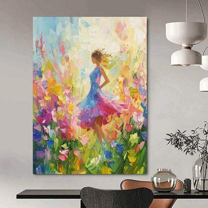 Vibrant contemporary abstract painting featuring colorful wildflowers with a palette knife technique against a soft-hued background. Perfect for brightening any space. DLZ1570