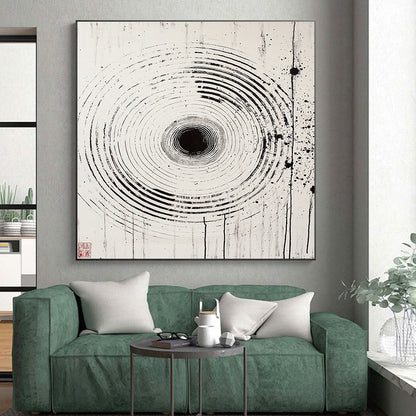 Black Rings with Splashes - “Ink - Wash Universe Rings” Painting On Canvas HB188
