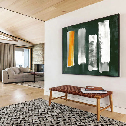 “Green - Based Brush Strokes” - Green, White, Orange, Gray Strokes - Painting On Canvas HB1413