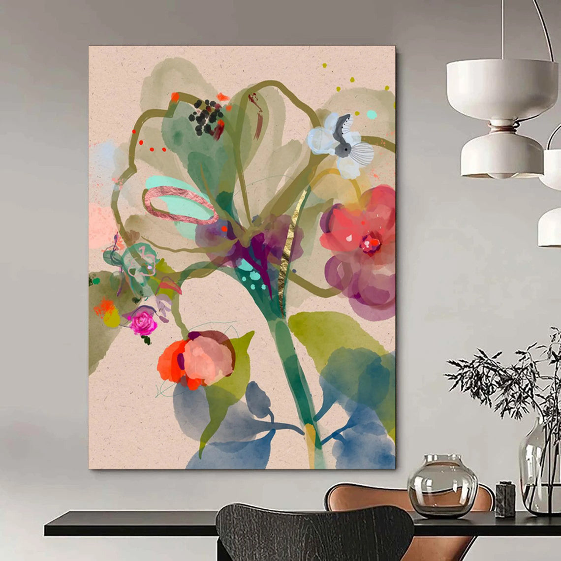 Large-Scale Hand-Painted Abstract Mural for Bedroom & Office LargeART1817