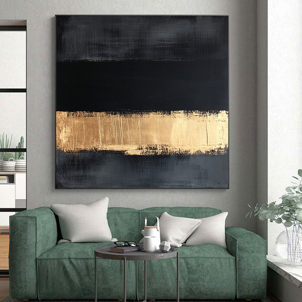 Black, Gold, Gray, Textured Stripes "Gilded Grunge" Abstract Expressionist Painting On Canvas HB114