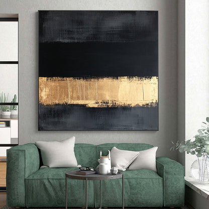 Black, Gold, Gray, Textured Stripes "Gilded Grunge" Abstract Expressionist Painting On Canvas HB114