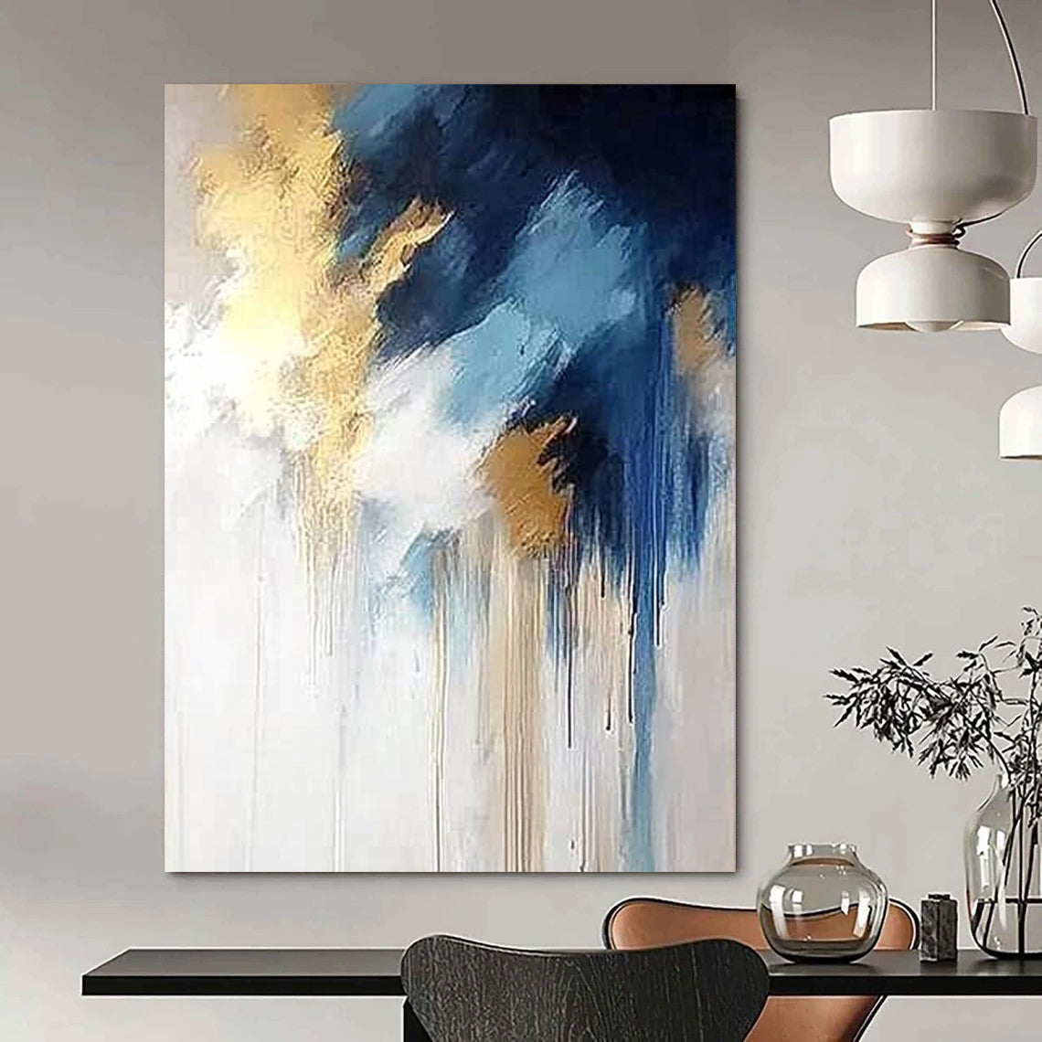 Contemporary hand-painted abstract artwork featuring vibrant colors and dynamic shapes, perfect for enhancing modern living spaces and inspiring creativity. DLZ1764