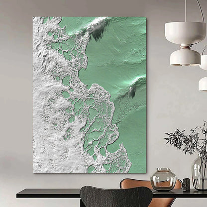 Contemporary abstract artwork inspired by vibrant waves in green and white featuring intricate textures that evoke the essence of coastal life. DLZ1228