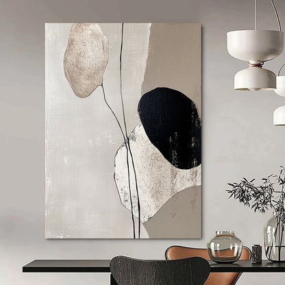 Contemporary hand-painted abstract art featuring tranquil beige tones and textured stone-like forms highlighting calmness and minimalism in any space. DLZ1132
