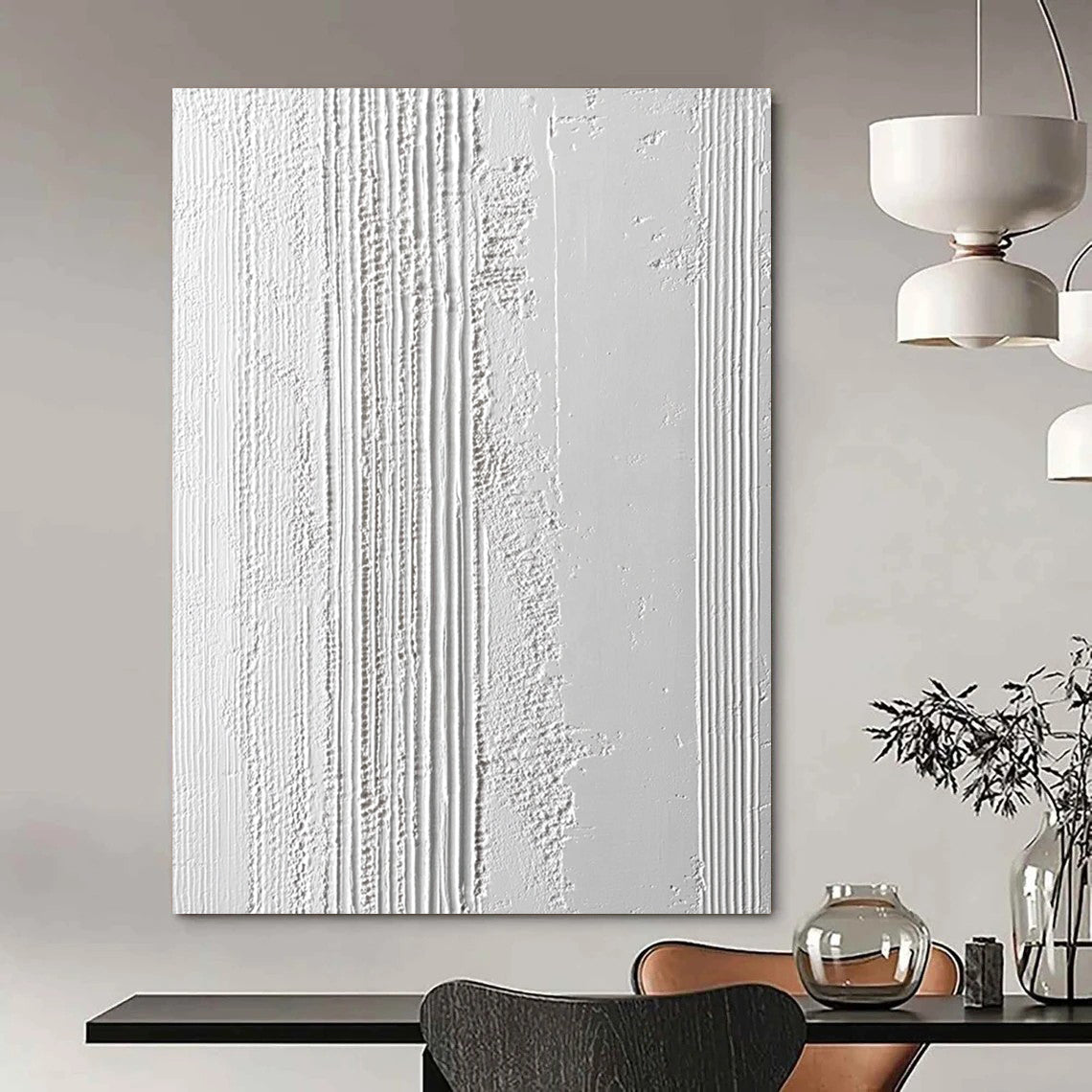 Contemporary hand-painted abstract artwork featuring textured surface fine lines thick impasto and vertical stripes to enhance your space. DLZ1754