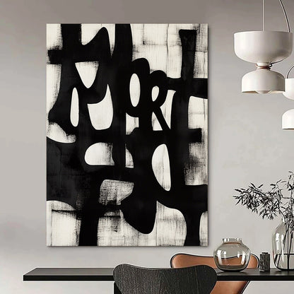 Large contemporary abstract art features bold brush strokes of "MORE" in dynamic Chinese calligraphy style set against a unique geometric background. DLZ1145