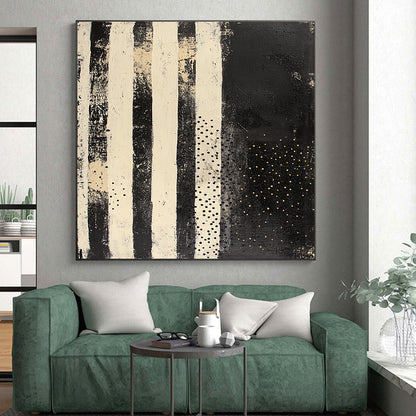 Black, White & Gold Striped Dots - “Vintage Star Map” Painting On Canvas HB196