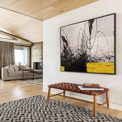 Black - White - Yellow Abstract Lines - Bold Modern Decor DLZ008
