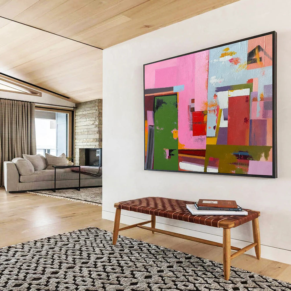 Pink - Green Color Block Abstract - Cheerful Bedroom Accent DLZ013