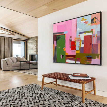 Pink - Green Color Block Abstract - Cheerful Bedroom Accent DLZ013