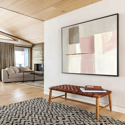 “Pastel Geometric Abstract” - Beige, Pink, White, Brown, Geometric Forms - Painting On Canvas HB1423