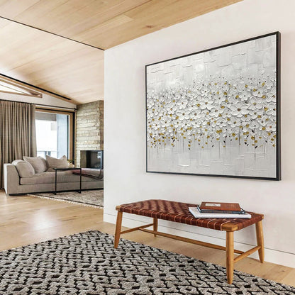 White Flower Field Textured Art - Serene Living Room or Nursery Decor DLZ214