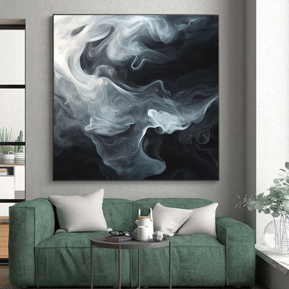 Black & White Swirling Smoke - “Mystic Smoke Veil” Painting On Canvas HB202