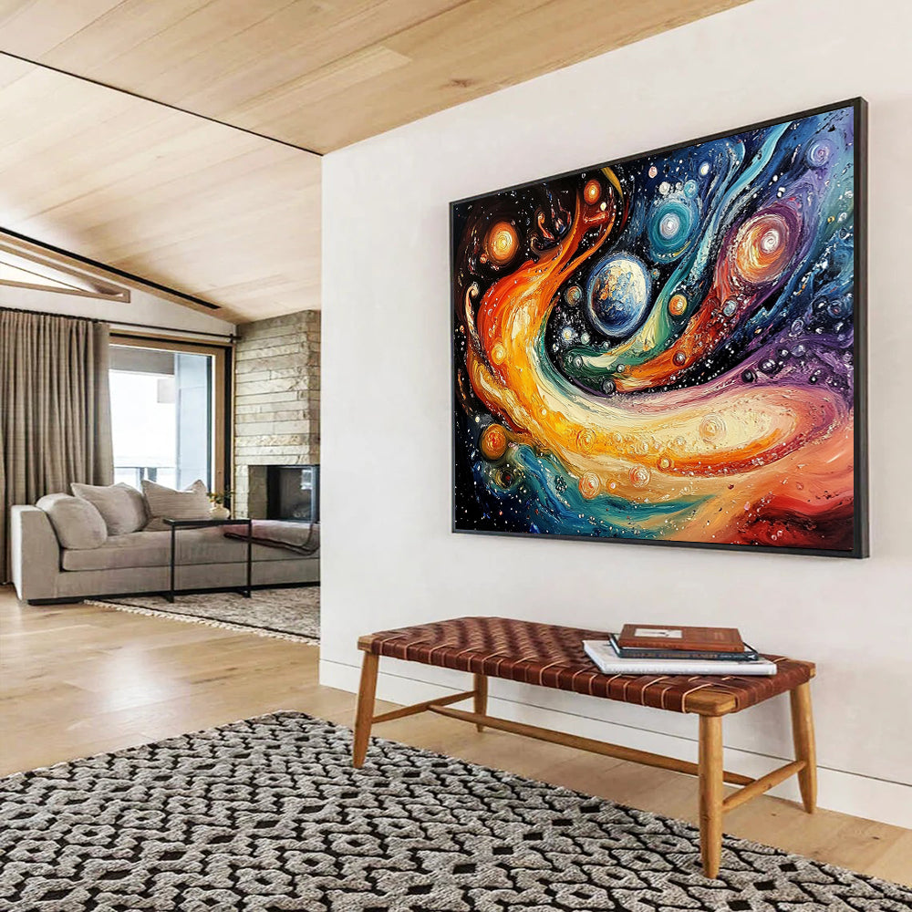 “Cosmic Color Swirl” - Multicolor, Planets, Cosmic Swirl Painting On Canvas HB0740