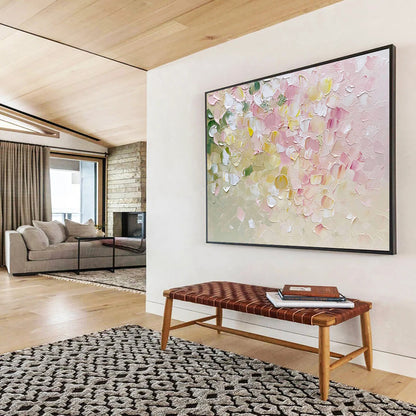 “Pastel Petals” - Delicate pinks, whites, greens, yellows; Textured flower petals; Impasto Floral Painting On Canvas HB1151