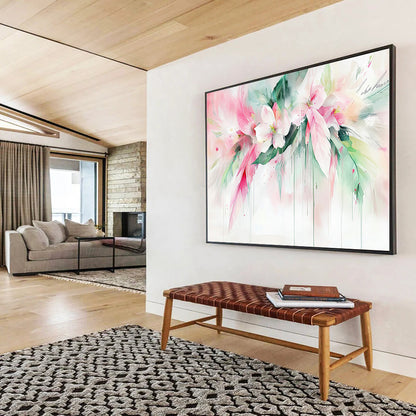 “Dreamy Floral Watercolor with Feathers” - Pink, White, Green, Softly Flowing Flowers and Feathers - Watercolor Painting HB1773