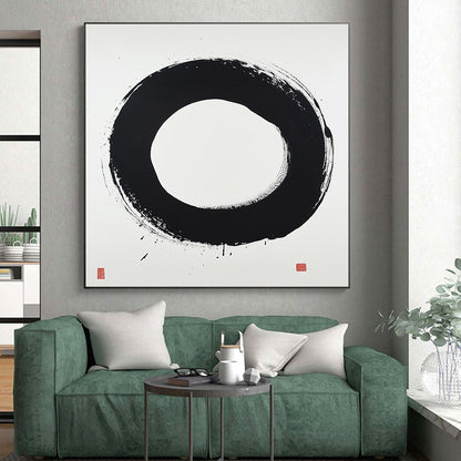 Black and White Clean Circle "Pure Harmony" Painting On Canvas HB266
