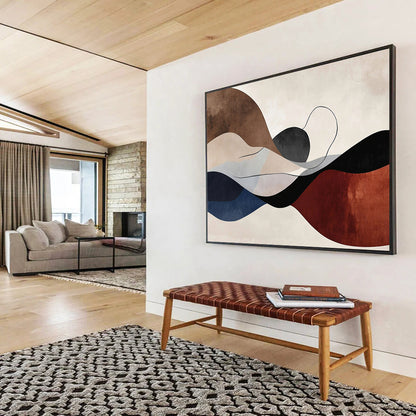 “Colorful Wavy Shapes” - Brown, Beige, Blue, Red with Curved Forms - Abstract Acrylic HB1362