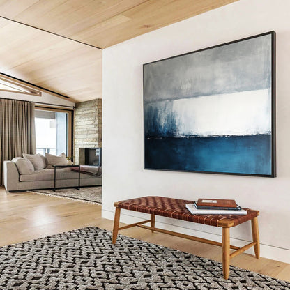 “Gray - Blue Abstract Horizon Lines” - Gray, Blue, White, Horizon Lines Painting On Canvas HB0832