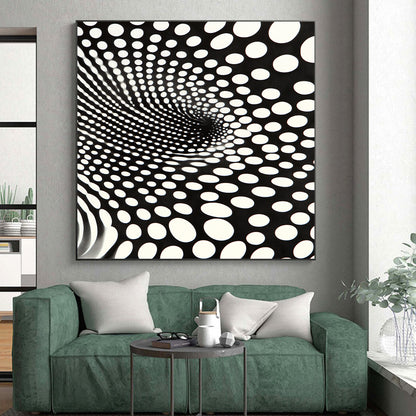 Black and White Dot Vortex "Optical Twist" Painting On Canvas HB254