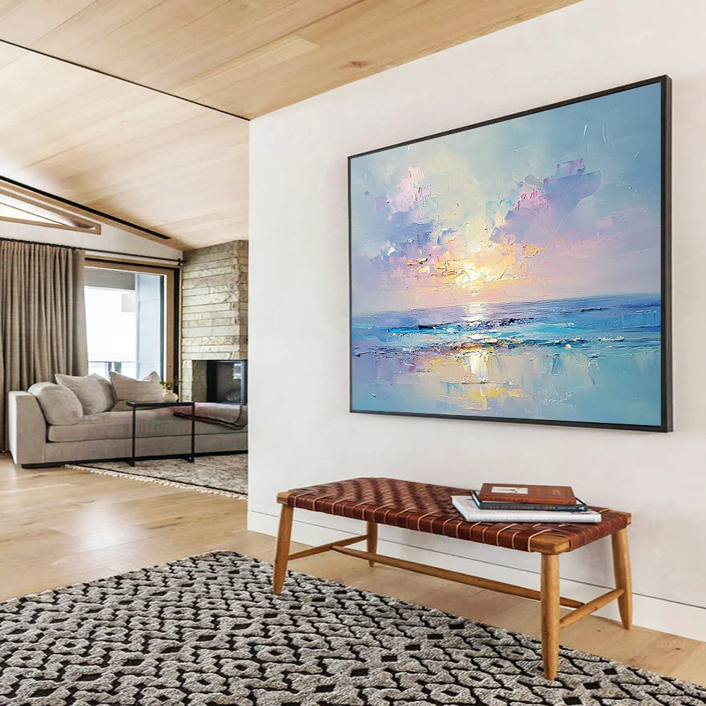 “Pastel Sunset Horizon” - Soft Pinks, Purples, Oranges, Abstract Seascape Sunset - Impasto Oil Painting HB1758