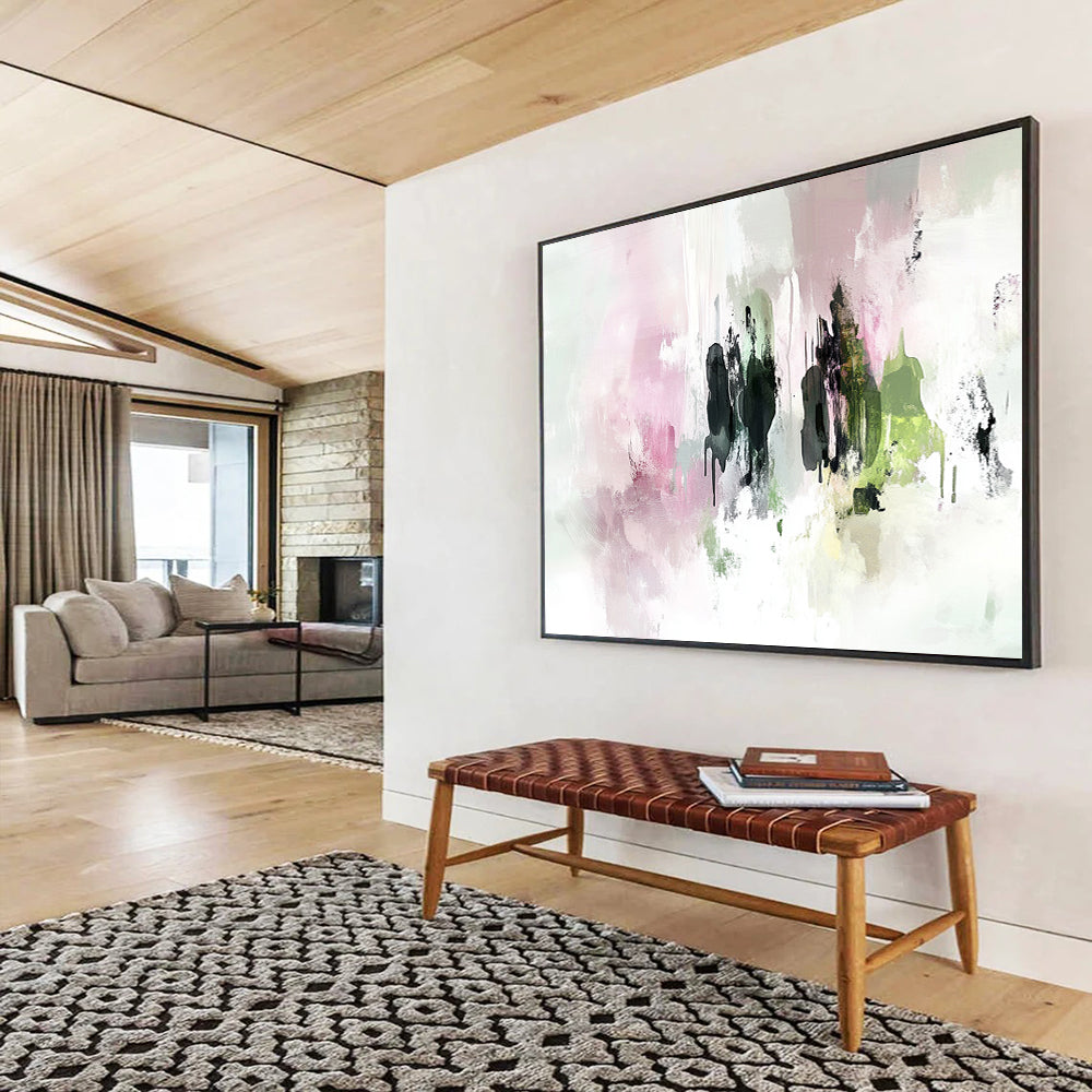 “Pink and Green Abstract Drips” - Pink, Green, Dripping Textures Painting On Canvas HB0868