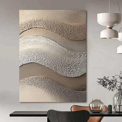 Contemporary abstract artwork showcasing textured sandstone in wave-like patterns with beige and silver tones, enhancing visual depth and captivating beach aesthetics. DLZ1205
