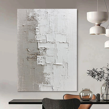 Contemporary hand-painted abstract artwork showcasing textured light gray and dark beige shades on a dark plaster background, evoking tranquility and depth. DLZ0832