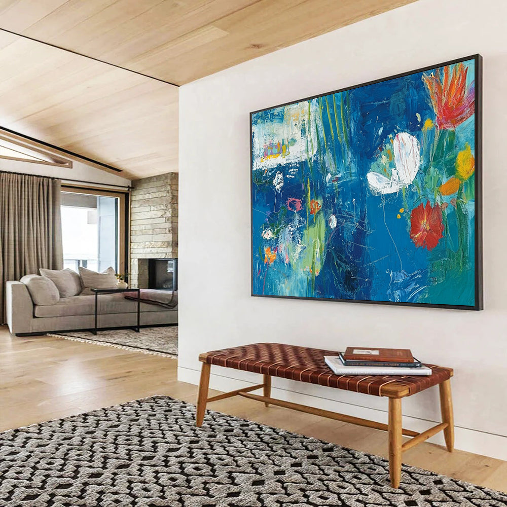 “Blue Floral Abstract” - Blue, Colorful Flowers, Abstract Garden HB1128