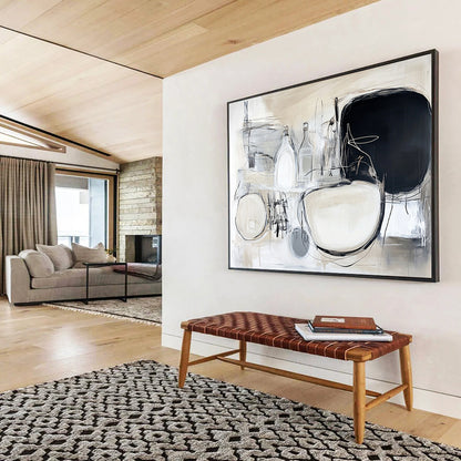 “Monochrome Stillness” - Beige, White, Gray with Abstract Bottles - Abstract Acrylic Painting HB1340